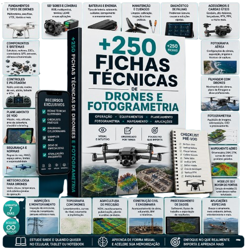Kit +250 Fichas Técnicas de Drones e Fotogrametria